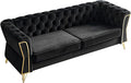 Modern Velvet Couch for Living Room 87.4 Inch Long Tufted Oversized Sofa Decor with Golden Metal Legs (Black)