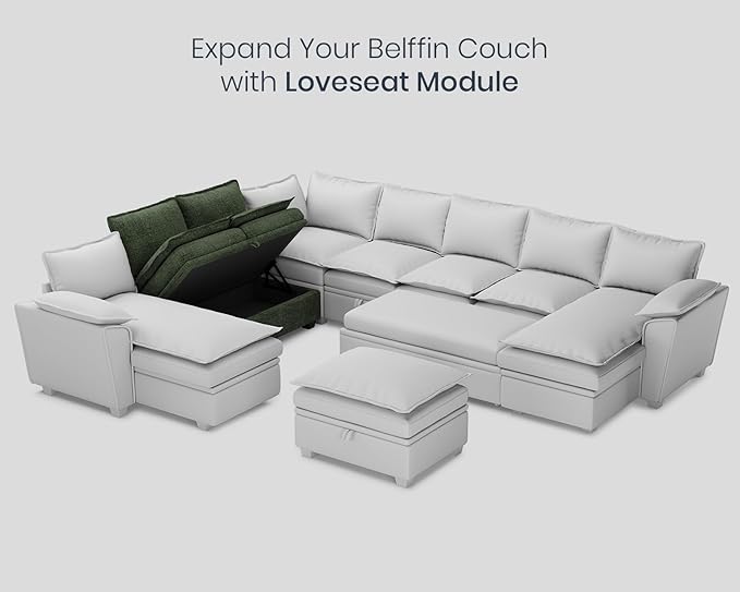 Belffin Double Seat Module 2-Seater Sofa with Storage for Chenille Modular Sectional Sleeper Sofa Pullout Couch Green