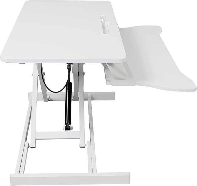 32 Inch Stand Up Laptop Desk Converter Heavy Duty Height Adjustable Standing Computer Workstation Riser with Removable Keyboard Tray for Home Office Workshop Spacious Platform for Monitor White