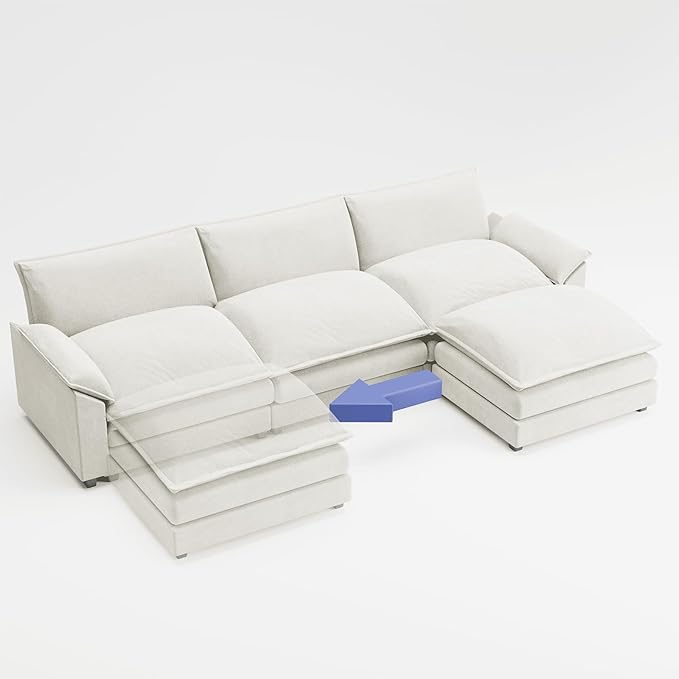Shahoo Sectional Modular Sofa L Shaped Chenille Fabric Couch with High Supportive &amp Soft Sponges and Removable Ottoman Sleeper Comfy Upholstered Furniture for Living Room Bright Beige