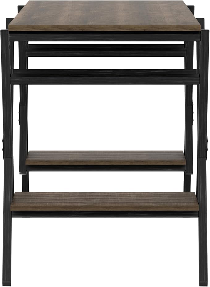 24/7 Shop at Home Hoyte Farmhouse 2 Shelves Metal Writing Desk with USB Port Power Outlet for Workstation Home Office Study Room Rustic Brown and Gun Metal