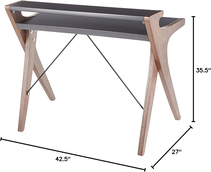 LumiSource Archer Walnut Desk Home Office Desk Computer Desk Small Desk for Bedroom Gaming Desk Contemporary Desk