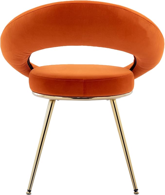 Orange Velvet Modern AccentConversation Lounge Chair with Gold Plated Legs Unique AppearanceSuitable for Office Lounge Living RoomSet of 2