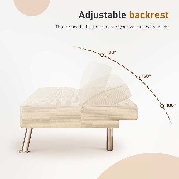 Furnimart Futon Sofa Bed 66 Corduroy Convertible Futon Couch with 3-Position Adjustable Backrest Solid Wood Frame Sleeper Sofa for Small Space Living Room Apartment Office Beige