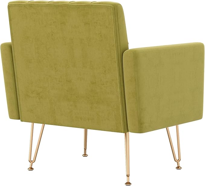 Olela Velvet Accent Chair with Arm for Living RoomModern Armchair Single Sofa Cozy Tufted Upholstered Reading Side Chairs with Gold Metal Leg for Bedroom Decorate(1 Sage Green)
