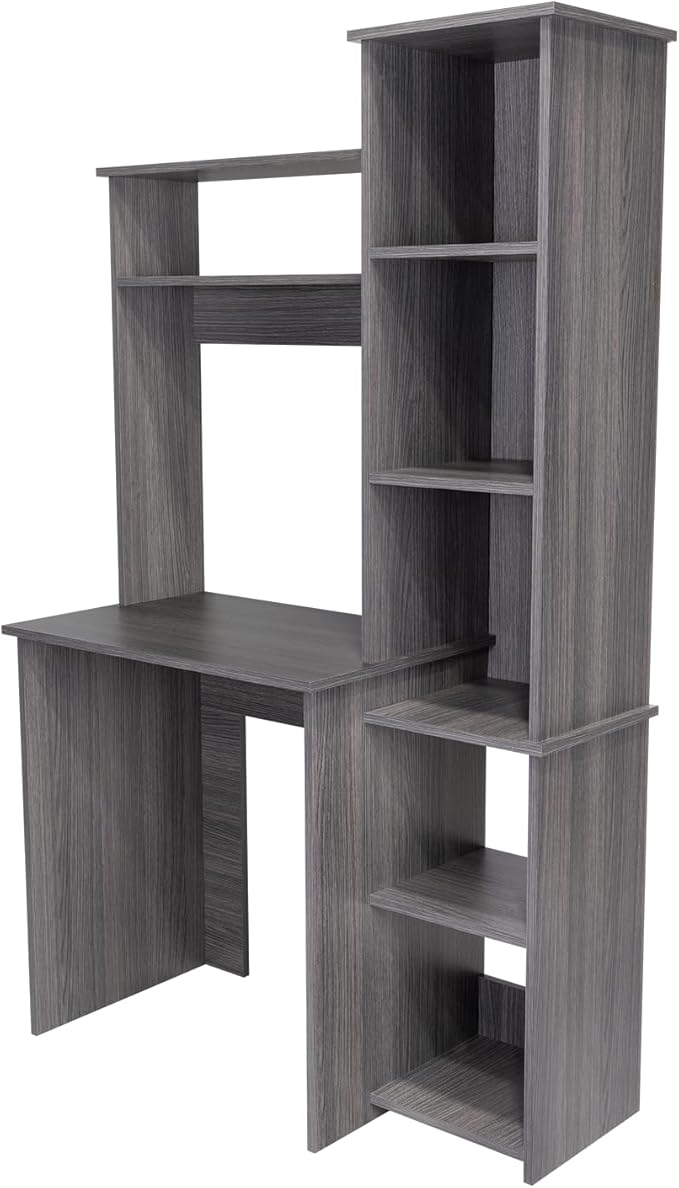 Writing Desk with Hutch and Shelves Two Superior Shelves Five Cubbies for Home Office Living Room-Smokey Oak