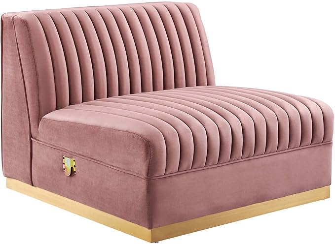 Modway Sanguine Channel Tufted Upholstered Performance Velvet Modular Sectional Sofa Armless Chair in Dusty Rose