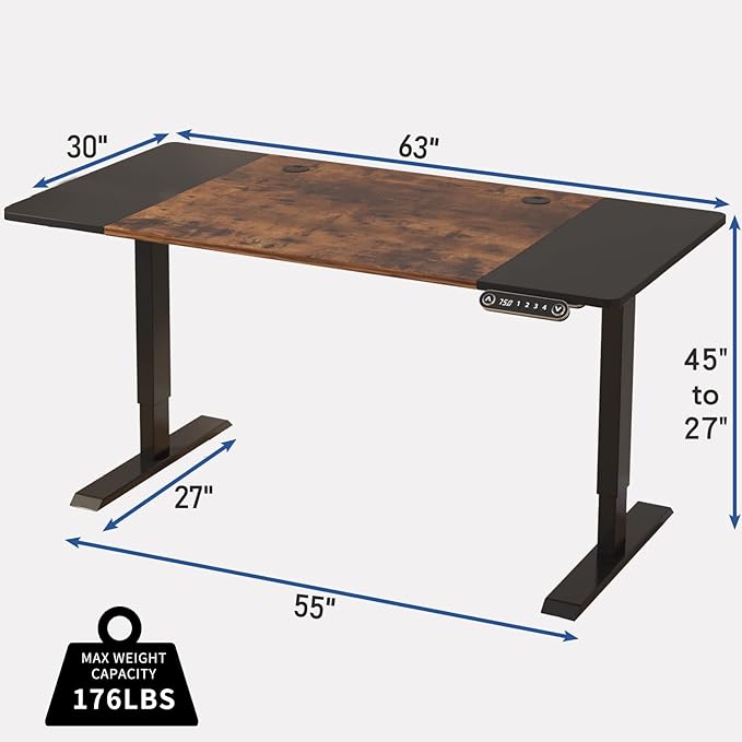 Electric Height Adjustable Standing Desk 63 x 30inches Height Adjustable Computer Desk Sit Stand Desk Home Office Desks with Splice Board