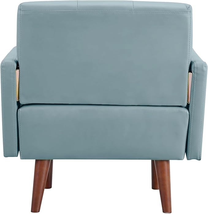 Accent Chairs Leather Accent Chair Modern Upholstered Living Room Chair Cozy Armchair Button Tufted Back and Wood Legs for Bedroom Office Cafe (Sky Blue)