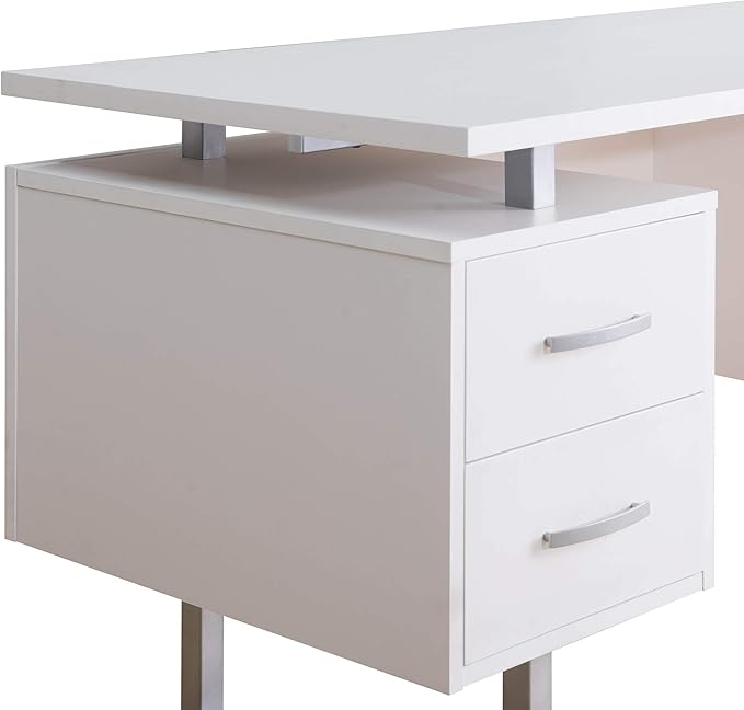 Deja 60 White Study Writing Home Office Wall Mounted Laptop Computer Floating Desk Top and Storage Drawers and Metal Stands