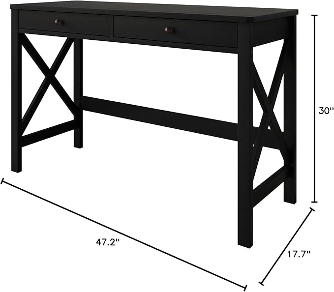 HOME DESIGN Beatrice Solid Wood Writing Desk 47.2 Inches Modern Home Office Desk with Spacious Tabletop &amp Built-in Storage Drawers Durable Design Easy Assembly Black