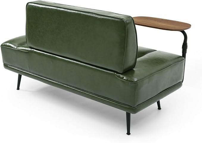 55 Modern Faux Leather Loveseat with 360° Swivel Side Table Mid-Century Tufted 2-Seater Sofa Bench for Living Room Entryway with Metal Legs and Backrest