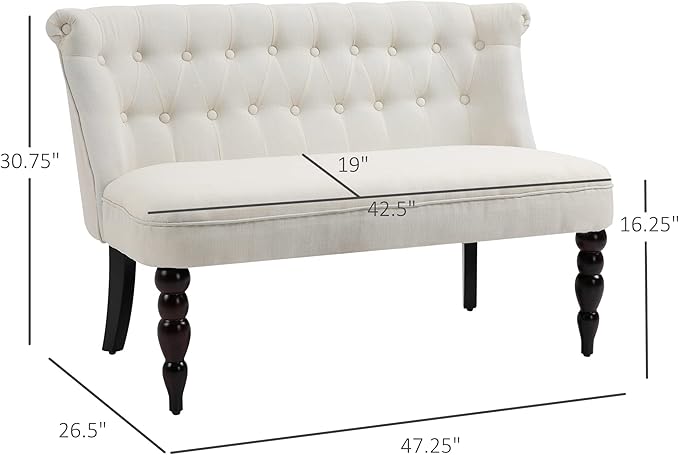HOMCOM Upholstered Armless Fabric Loveseat with Button Tufted Design for Living Room with Wood Legs Cream White