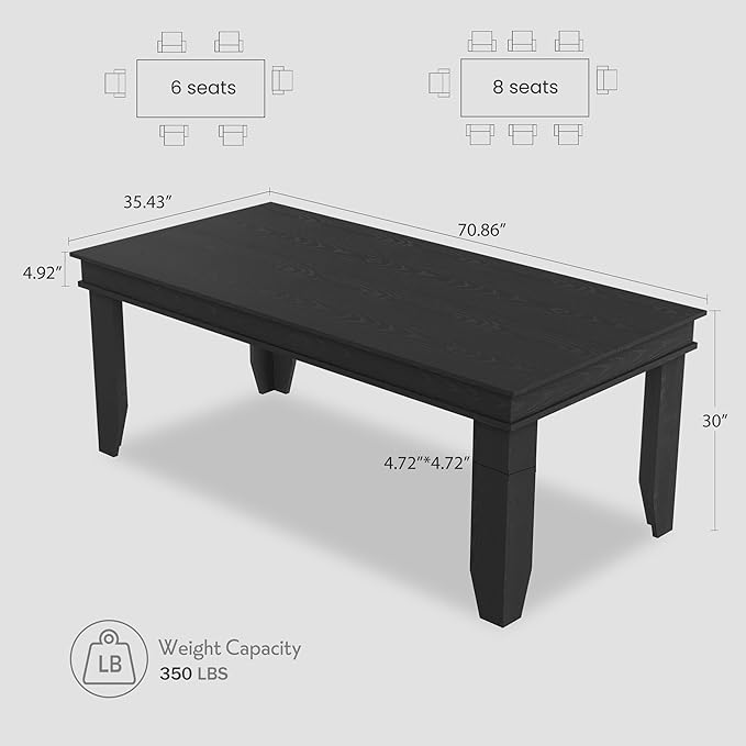 71 Inch Executive Desk Large Black Computer Desk with Sturdy Thick Legs Modern Farmhouse Home Office Desk 180cm Spacious Writing Table for Study Professional Workstation Furniture Rectangular