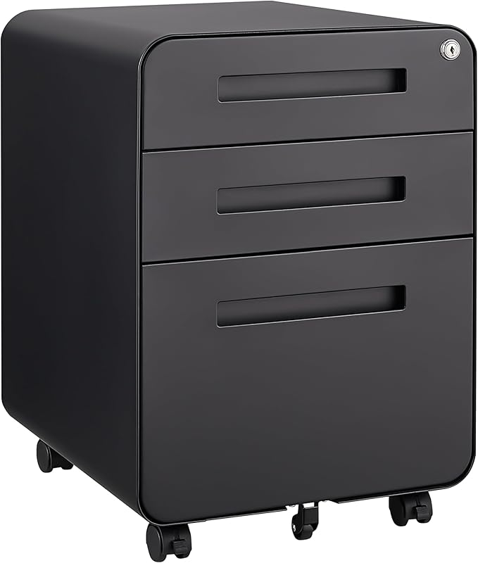 3 Drawer File Cabinet for Home Office Under Desk Mobile Filing Cabinet with Lock for A4/Letter/Legal Size 5 Wheel Anti-tilt Rolling File Cabinets Fully Assembled