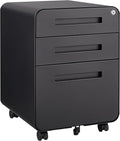 GarveeHome 3 Drawer Mobile File Cabinet with Lock Under Desk Metal Filing Cabinet for Home Office Under Desk Storage with 5 Wheels for A4/Letter/Legal Size Fully Assembled