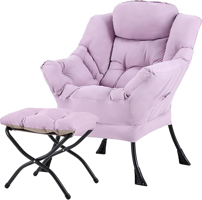 Tiita Lazy Chair with Ottoman Purple Modern Large Accent Chair Comfy Leisure Sofa Armchair with Ottoman Reading Chair with Footrest for Bedroom Living Room Dorm Rooms Purple