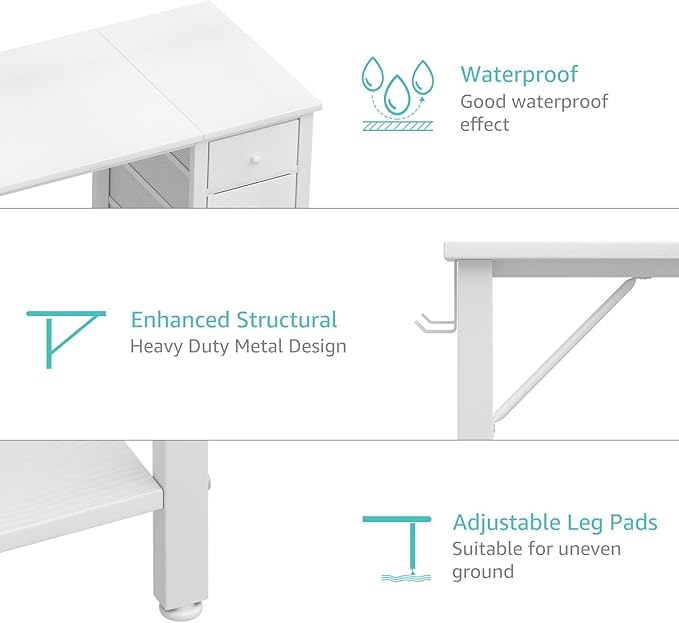Lufeiya White Desk with Drawers &amp Storage Shelves 47 Inch Study Work Writing Desk for Home Office Bedroom Simple Modern Cute PC Computer Desks Table White