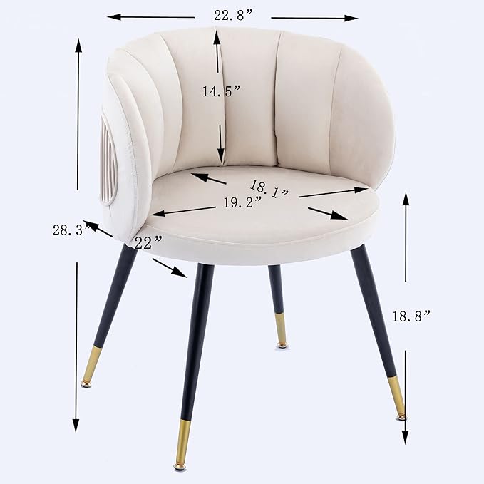 Off-White Velvet Lounge Chair Black Metal feet Unique Back Design Suitable for Office Living Room Bedroom