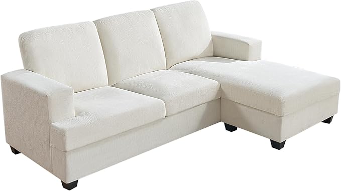 VanAcc 89 Inch Convertible Sofa with Storage Reversible L Shape Sofa Couch with Chaise Comfy Couches for Living Room Beige Chenille