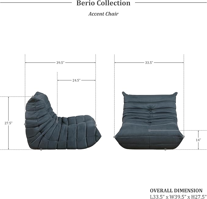 Lexicon Single Sofa Chair Floor Sofa Couch 33.5 Microfiber Floor Sofa Chair for Living Room Accent Chair High Resilient Foam-Filled Accent Single Chair for Bedroom/Office/Waiting Room Charcoal