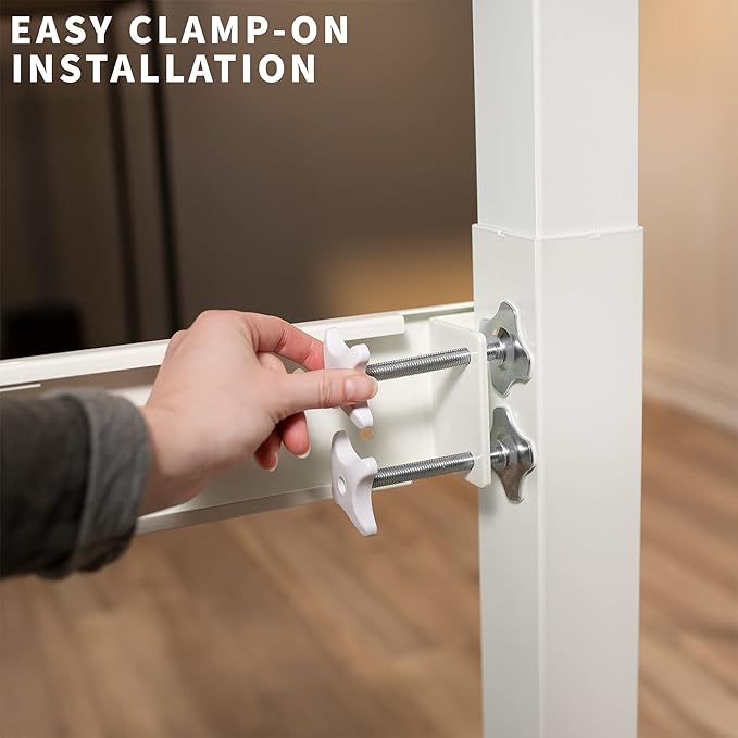 VIVO White Universal Steel Clamp-on Desk Stabilizer Bar for Sturdy Reinforced Workstation 36 to 61.6 inch Bracket Support System for Sit to Stand Desk Frames Expandable Width Adjustment DESK-STB01W