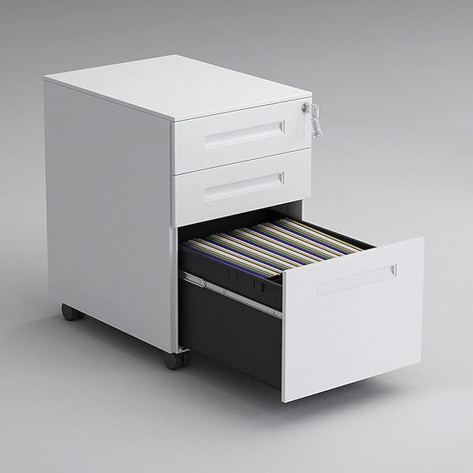 GLigeT Filing Cabinet 3 Drawer Metal Mobile File Cabinet with Lock Under Desk Filing Cabinet for Legal/Letter/A4 File Fully Assembled with Wheels File Storage Cabinets (Color : White)