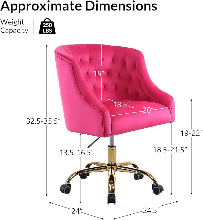 Velvet Office Chair with Gold Base Modern Cute Desk Chair Comfortable Adjustable Swivel Task Chair for Home Office Living Room Bedroom Vanity Study