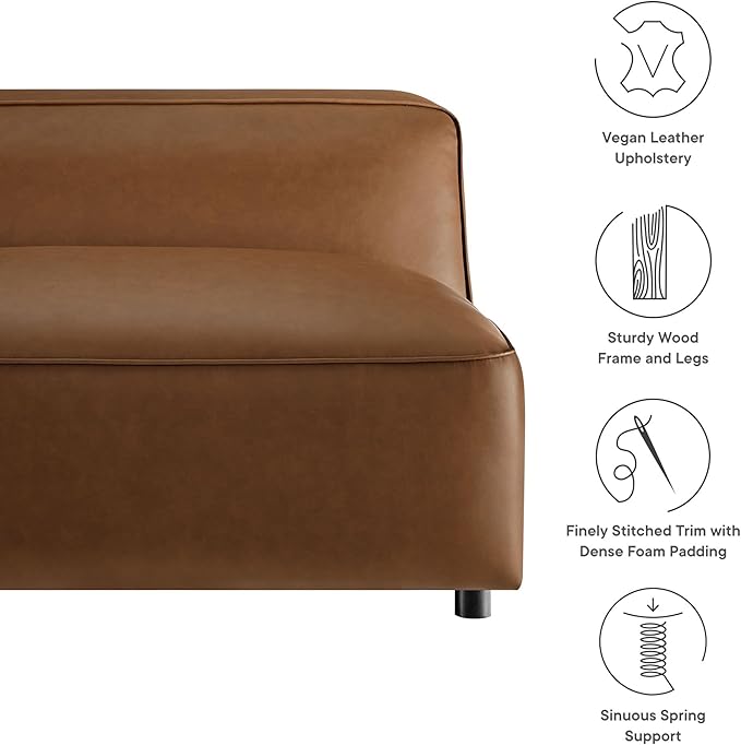 Modway Auren Vegan Leather Modular Armless Chair in Coffee - Faux Leather Slipper Chair - Mid Century Modern Single Sofa Chair - Oversized PU Leather Accent Chair for Living Room Apartment