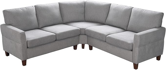 L Shaped Couch Small Sectional Sofa for Living Room L Couch with Pocket Springs Seat Cushion Linen Fabric Tapered Legs Comfy Corner Sofa for Small Space Apartment Office Light Grey