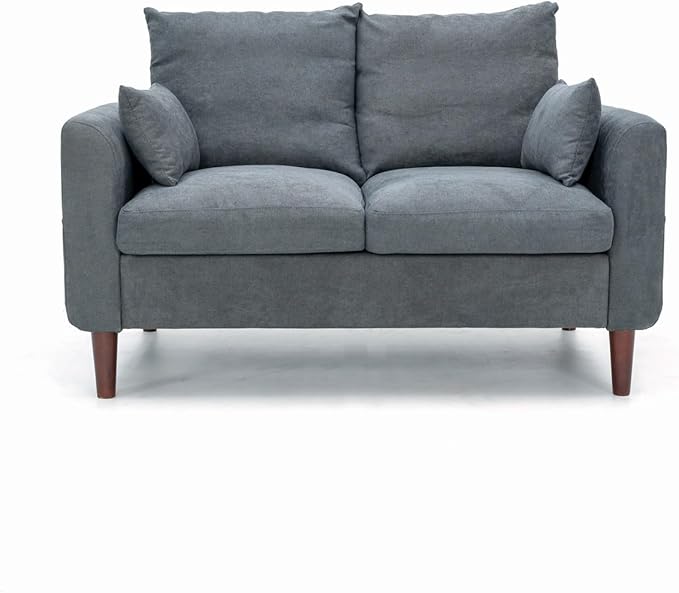 Panana 2 Seater Sofa Lounger Couch with Storage Pocket Armrests Wood Legs Cushion Back Couch Modern Design Compact Home Bedroom Loveseat (Gray Linen 2 Seater loveseat)