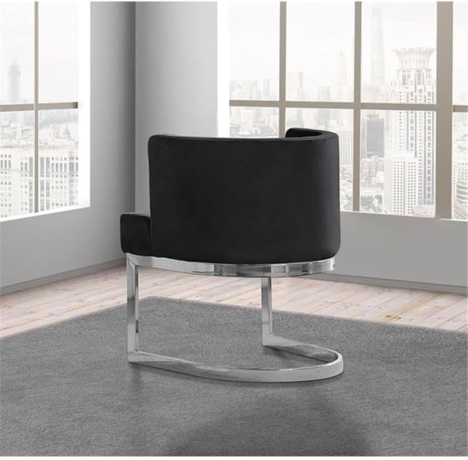MAKLAINE Velvet Black Accent Chair 24 L x 23 W x 29 H Silver Chrome Base Upholstered Single Chair Minimal Assembly Stylish Modern Accent Piece for Living Room or Bedroom