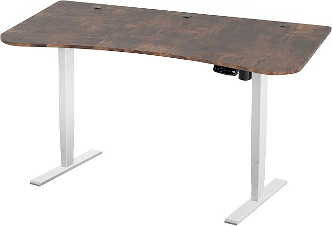 VIVO Electric 63 x 32 in Rustic Standing Desk Memory Height Adjustment 176 lb Frame Support 2E Series Vintage Brown Top White Frame DESK-KIT-2EWN