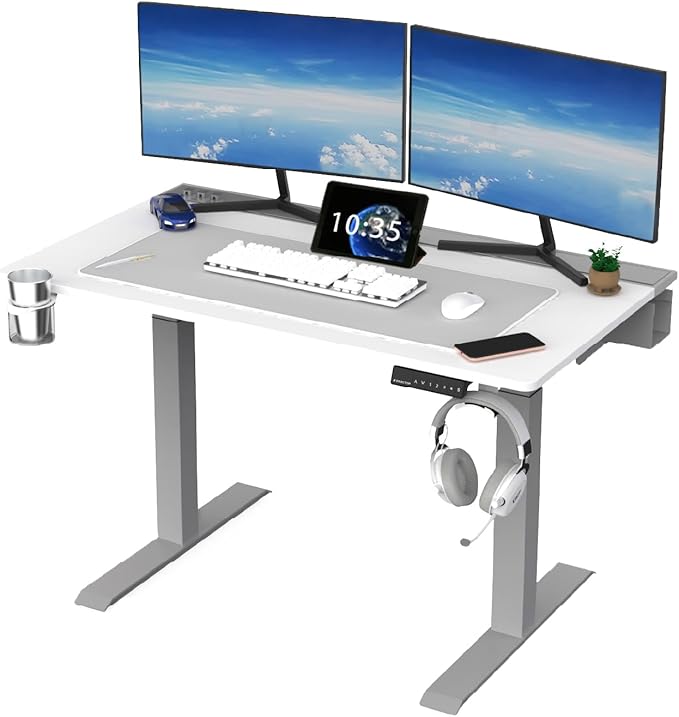 Dezctop Bifrost Pro Ergonomic Height Adjustable Desk 47 x 28 Inches with Built in Cable Management for Gaming Home and Office White