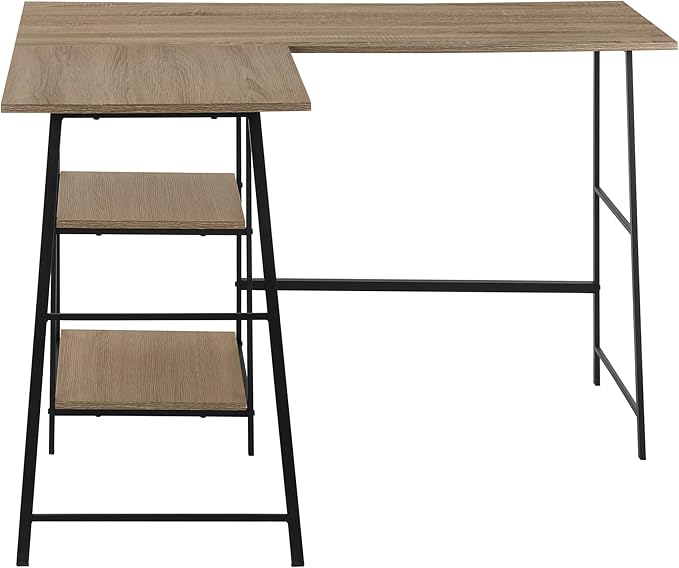 Computer Desk Home Office Corner Storage Shelves 48 l L Shape Work Laptop Brown Laminate Black Metal Contemporary Modern