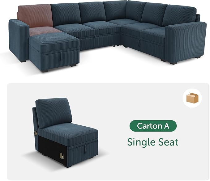 HONBAY Single Seat for Modular Sectional Sofa Customizable Armless Chair for Sectional Sleeper Sofa Velvet Blue