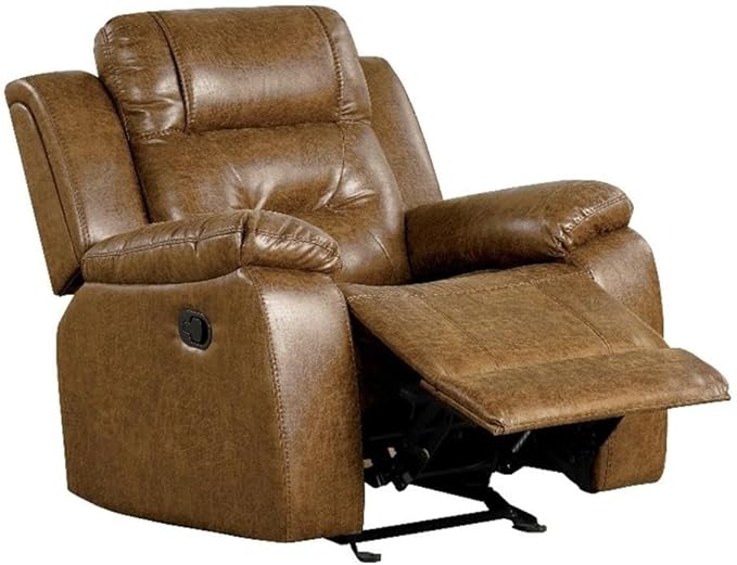 Furniture of America Undering Faux Leather 37.5-inch Recliner Chair with High Density Foam and Pillow Top Arms for Living Room Office Brown