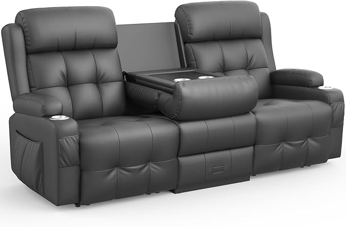 Recliner Sofa Massage Reclining Sofa 3 Seater Sets Heavy Weight Capacity RV Loveseat Couch Clearance with Flip Back Console Storage Cup Holders Wall Hugger Reclining Couch for Living Room