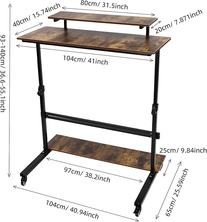 Rolling Standing Computer Desk Laptop Computer Table Folding Desk Mobile Standing Desk Studying Desk Rolling Desk Adjustable Height Computer Desk with Wheels for Home Classrooms Office