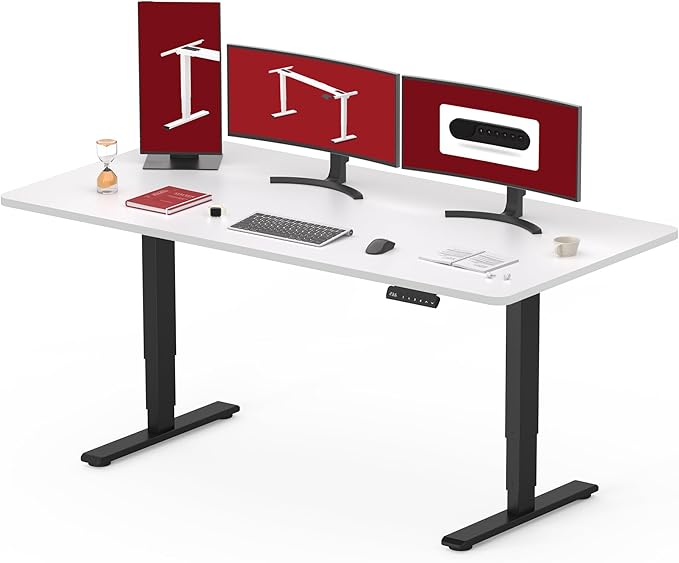 SANODESK 55 Electric Standing DeskOne-Piece Dual Motor Height Adjustable Desk Stable and Durable 3-Stage Stand up Desk for Home Office (Black Frame/55 x 28 Inch White top)