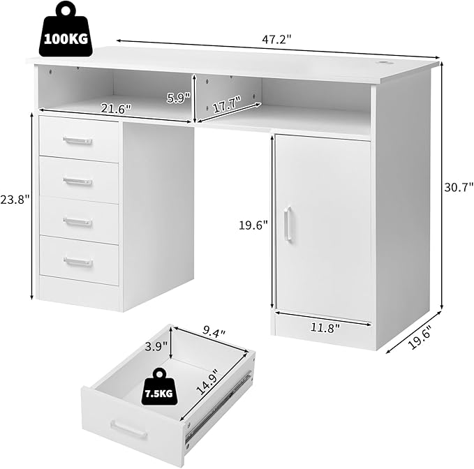 Home Office Desks Laptop Desk Compact Side Table Writing Table with Storage Cabinet Corner Computer Desk with Storage Cabinet Corner Home Office Desk for PC Executive Writing Study Work 120x50x78CM