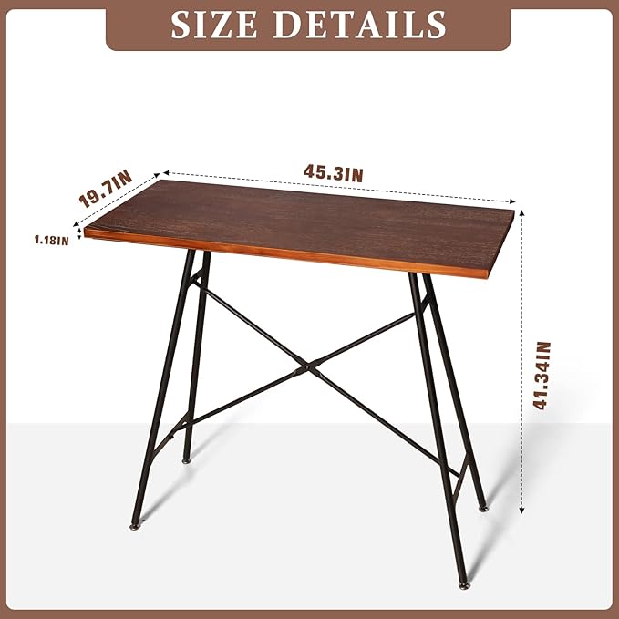 LOKKHAN Modern Industrial Table - 45.3” L x 41.34” H - Rectangular Desk for Home Office Dining Side Table - Writing Desk with Cross Bracing - Compact Multipurpose Study Computer Craft Workstation