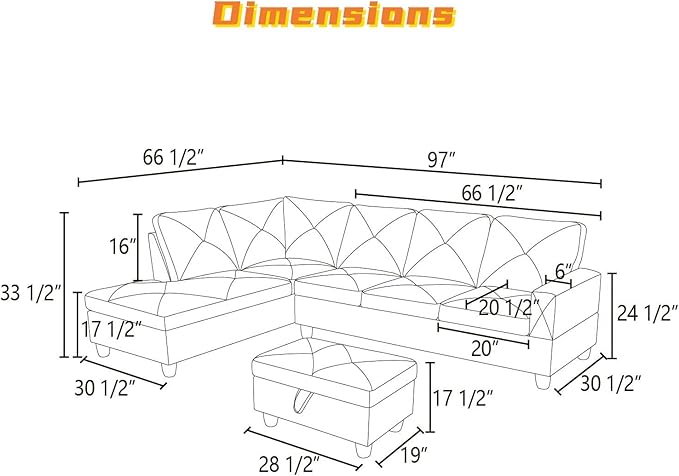 FONTOI L Shaped Sectional Couch with Otttoman 97 Leather Sectional Sofa for Living Room Modular Couches with Cup Holders for Bedroom Apartments Ginger