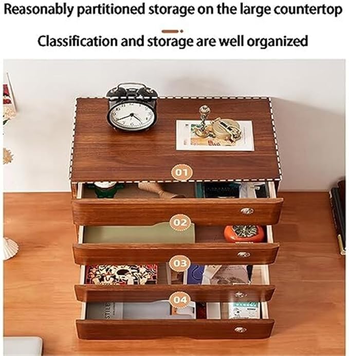 Solid Wood Desktop Drawer File Cabinet Office Storage Organizer for Computer Files and Supplies Single Color - 4-Drawer Version(2)