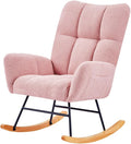 Teddy Rocking Chair Nursery Modern Teddy Fabric Nursing Chair for Mom and Baby Accent Upholstered Rocker Glider Chair with High Backrest for Nursery Living Room Bedroom (Pink)