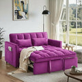 3 in 1 Convertible Sofa Bed Love Seat Sleeper Bed with Side Pockets Velvet Fabric Pull Out Couch with Adjustable Backrest for Living Room Bedroom Apartment Deep Pink