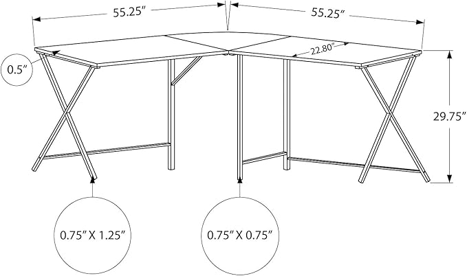 Computer Desk Home Office Corner 55 l L Shape Work Laptop White Laminate Black Metal Contemporary Modern