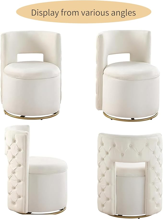 Swivel Barrel Chair 360° Swivel Vantiy Chair with Storage Modern Small Round Swivel Chair Velvet Curved Chair Accent Chair for Living Room Bedroom (Beige-Round)