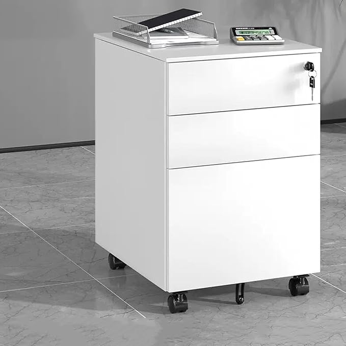 File Cabinet with Lock Drawer Under The Desk Activity Cabinet Three Drawer Data Office Cabinet Bedside tin Cabinet (Color : White)