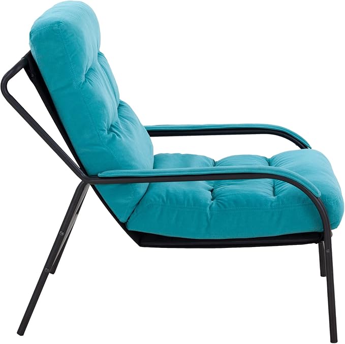 Lounge Recliner Chair Leisure Chair Studio Chairs Iron Arm Club Chair with Metal Legs Moveable Cushion for Living RoomTurquoise